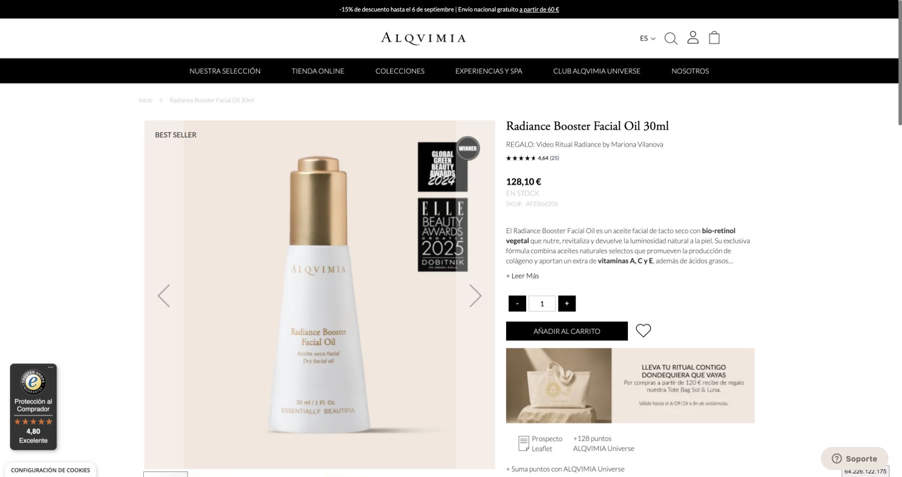 Ficha de Radiance Booster Facial Oil de Alqvimia